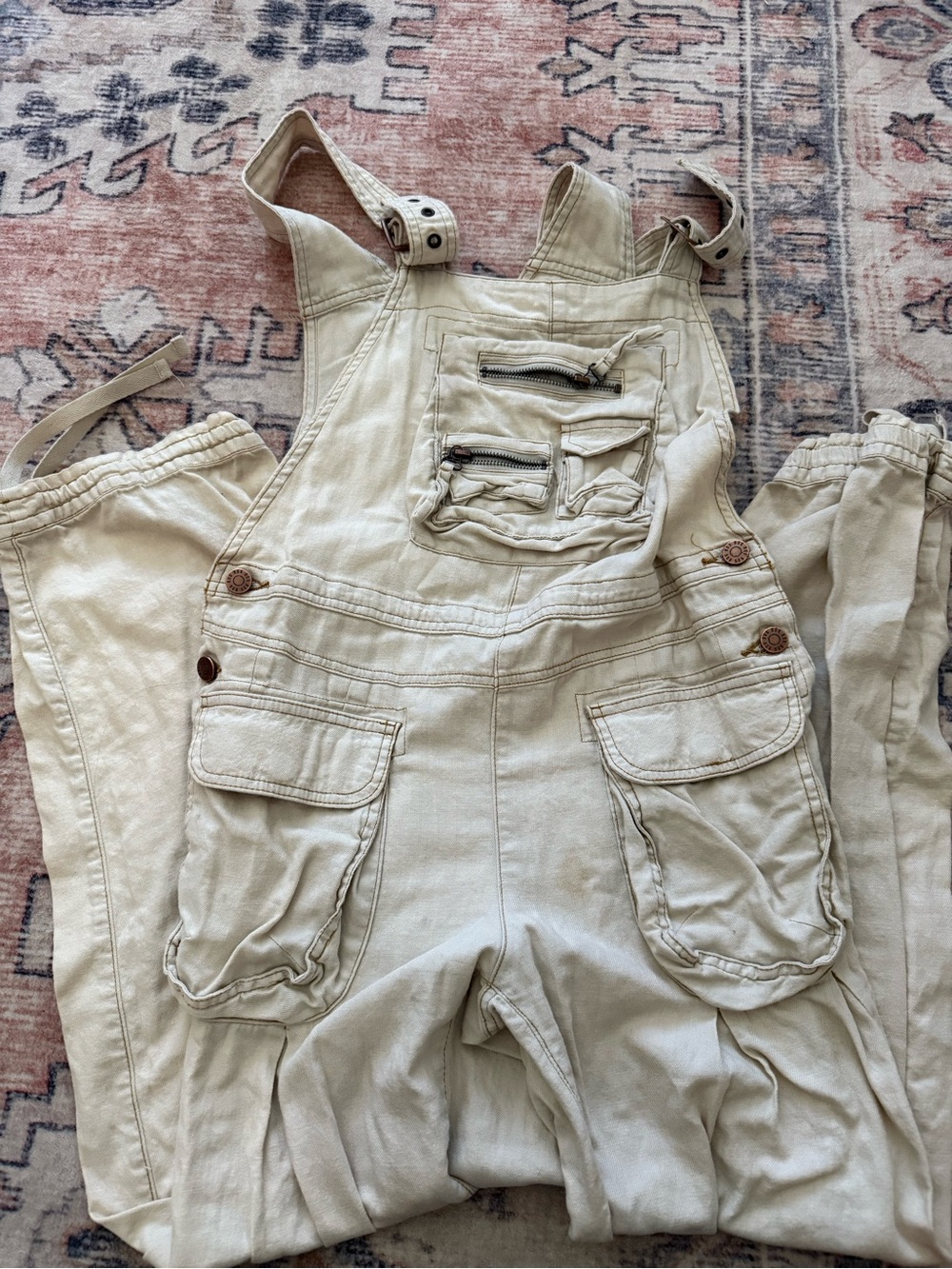 BDG Women's Cream Utility Overalls Jeans